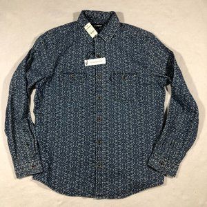 NEW Express Mens Medium Chambray Button Front Shirt Geometric Floral NWT $59.90